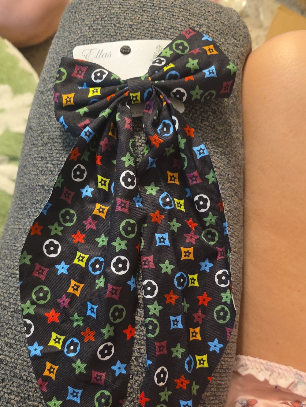 Girls Black Multicolor Star & Flower Bow Headband